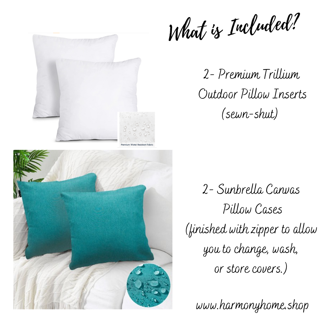 Sunbrella Canvas Teal Pillows with Premium Trillium Insert (Set of 2)